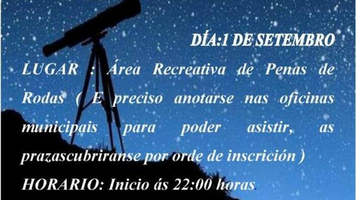 Cartaz da sesión de observación astronómica en Penas de Rodas