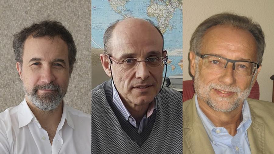 De esqueda a dereita, Carlos Salgado, Luis Miguel Botana e José Manuel Sabucedo, Medallas de Investigación 2020 da RAGC