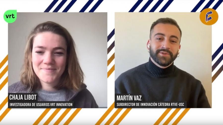 Chaja Libot, investigadora de usuarios na VRT, conversa co subdirector da Cátedra, Martín Vaz 
