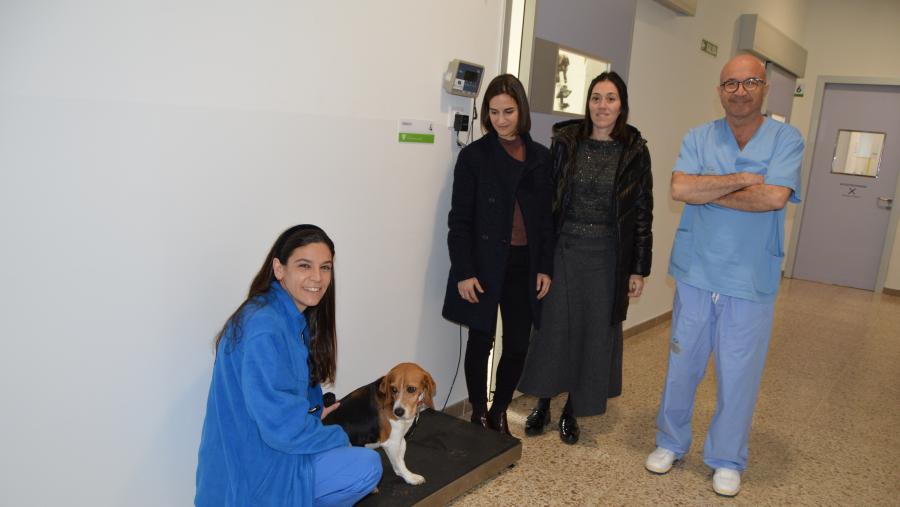 Silvia Fernández e González Cantalapiedra, con responsables de Pet Select, no hospital Rof Codina