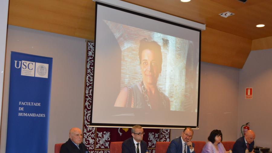 Antonio Rodríguez, Gonzalo Fernández, Antonio López, Encarna Lago e Juan Manuel Monterroso, na Facultade de Humanidades