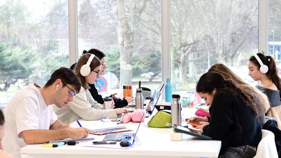 Estudantes na sala de lectura de Dereito. Foto: Santi Alvite