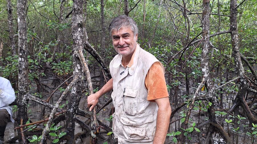 O profesor Otero, visitando un mangleiral