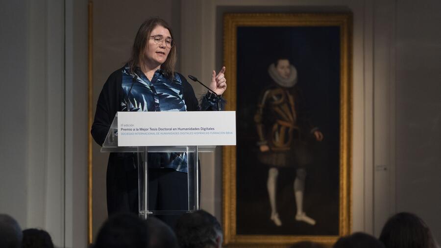 María José Ginzo na conferencia que pronunciou tras recoller o premio. Foto: Fundación BBVA